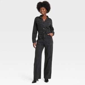 Universal Thread Women's Black Long Sleeve Utility Baggy Denim Jumpsuit